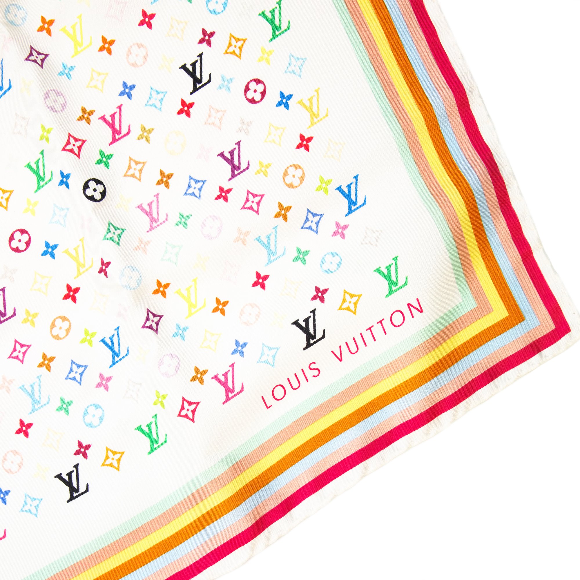 Image of Louis Vuitton Murakami White Monogram Silk Scarf