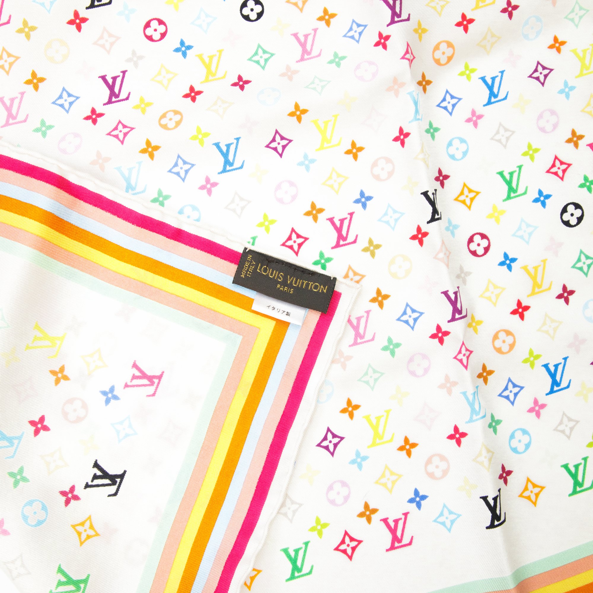 Image of Louis Vuitton Murakami White Monogram Silk Scarf