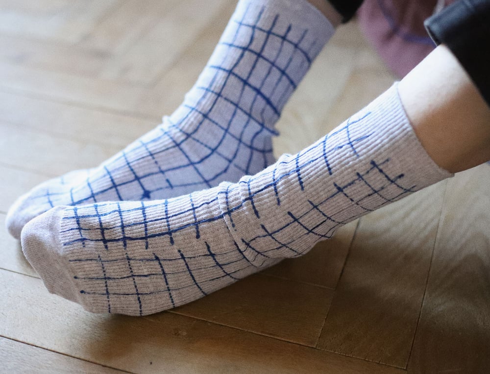 Image of BLUE GRID COTTON SOCKS