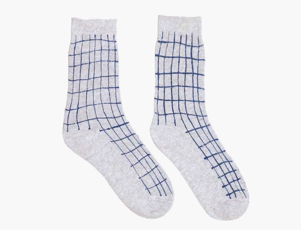 Image of BLUE GRID COTTON SOCKS