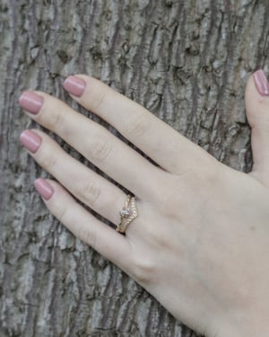 Image of 18ct gold. 4.1mm Rose-cut diamond, Floral carved ring (LON238)