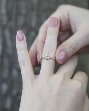 Image of 18ct gold. 4.1mm Rose-cut diamond, Floral carved ring (LON238)