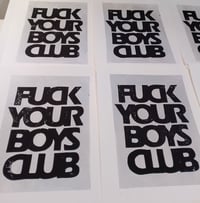 Image 2 of EMMA HARVEY 'Fuck Your Boys Club' [black/silver] Limited edition lino print (2024)