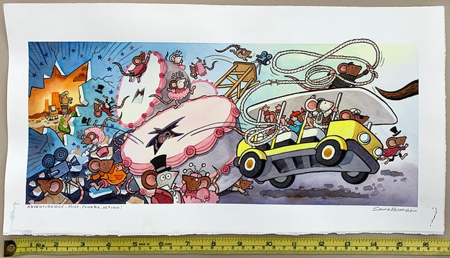 Mice Camera Action Original Art: Baby Otter Demolishes the Cake Set