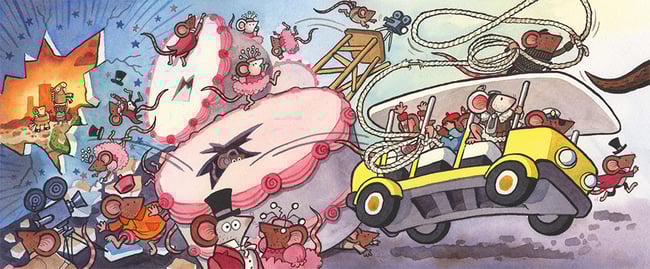 Mice Camera Action Original Art: Baby Otter Demolishes the Cake Set