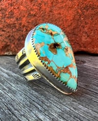 Image 1 of WL&A Handmade Heavy Ingot Split Band Patagonia Turquoise (AZ) Ring - Size 8 