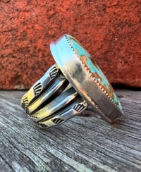 Image 4 of WL&A Handmade Heavy Ingot Split Band Patagonia Turquoise (AZ) Ring - Size 8