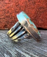 Image 4 of WL&A Handmade Heavy Ingot Split Band Patagonia Turquoise (AZ) Ring - Size 8 