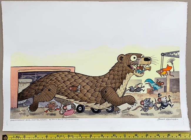 Mice Camera Action Original Art: Launching the Mechanical Otter