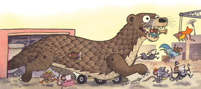 Mice Camera Action Original Art: Launching the Mechanical Otter