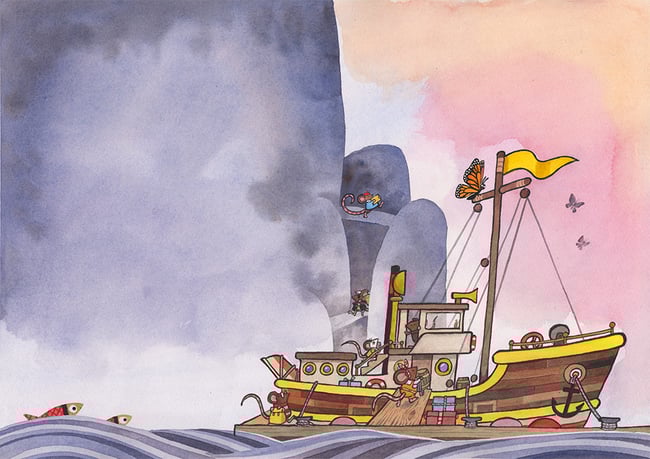 Mice Camera Action Original Art: Setting Off in the Daring Dormouse