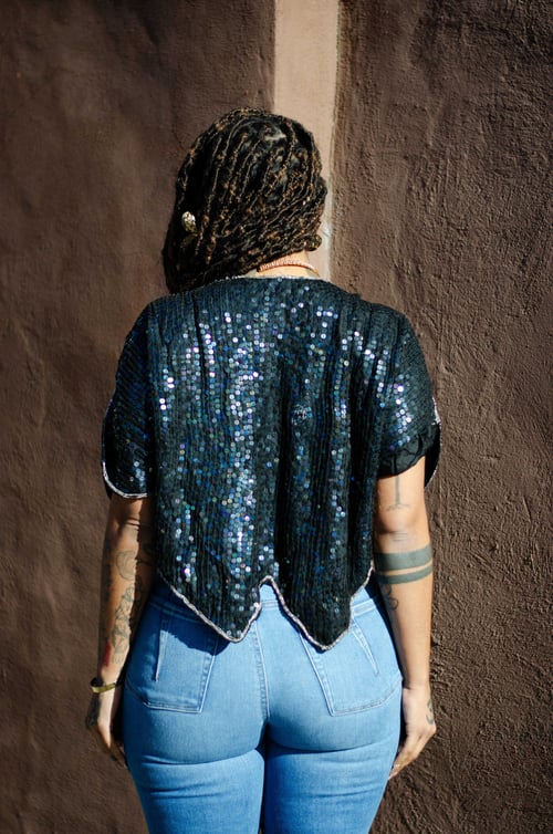 Image of Vintage Phoenix Rising V-Neck Sequin Top