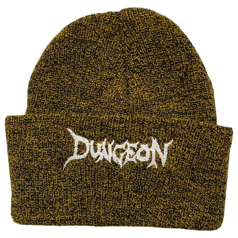 Image of DUNGEON LOGO BEANIE - ANTIQUE MUSTARD / GLOW IN THE DARK