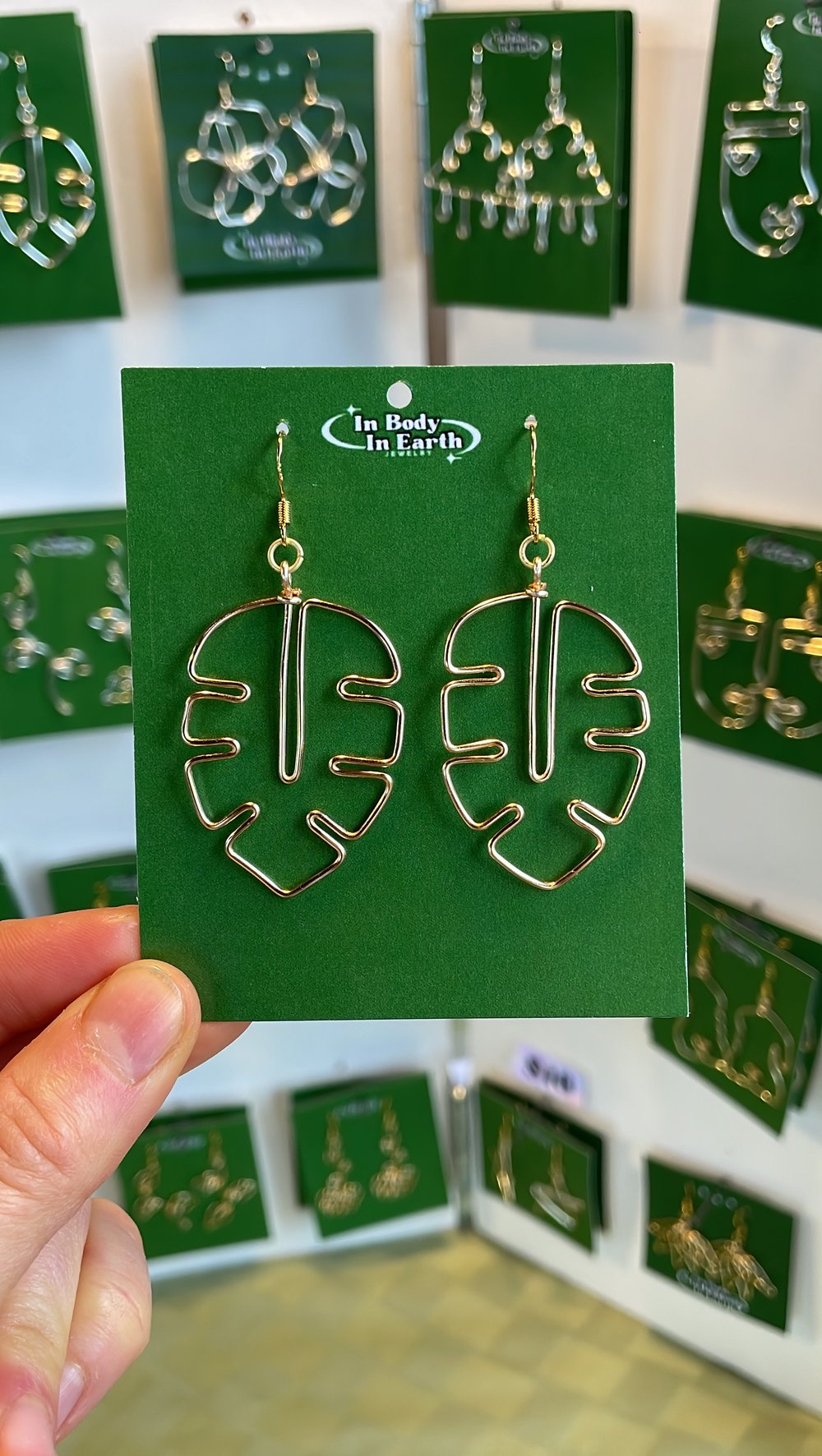 Image of Lightweight Handmade Unique Wire Earrings, Monstera Leaf Earrings, Nature Earrings