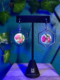 Image 1 of Flower Print Hex Hoops