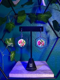 Image 2 of Flower Print Hex Hoops