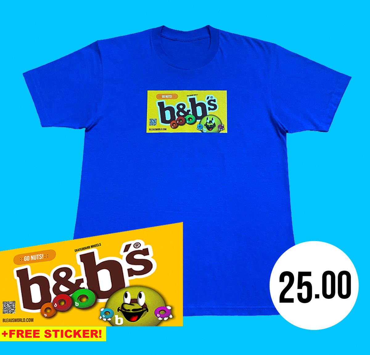 Image of Blue B&B's Skateboard Wheels Tee