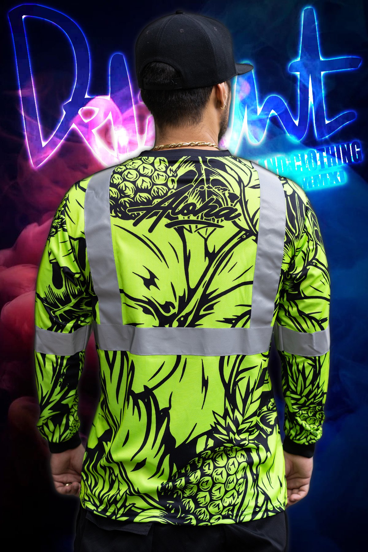 Delight Hawaii - Safety Green/Black Pineapple (Mesh) Long Sleeve