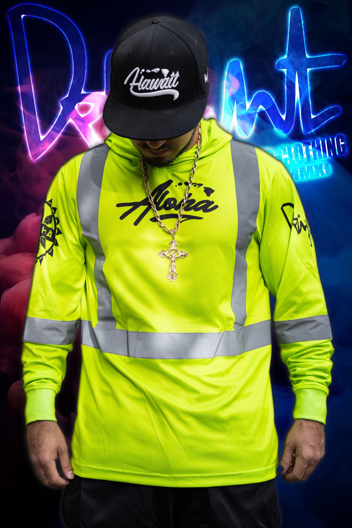 Delight Aloha Islands Mano HI Viz. (Mesh) Hooded Long Sleeve