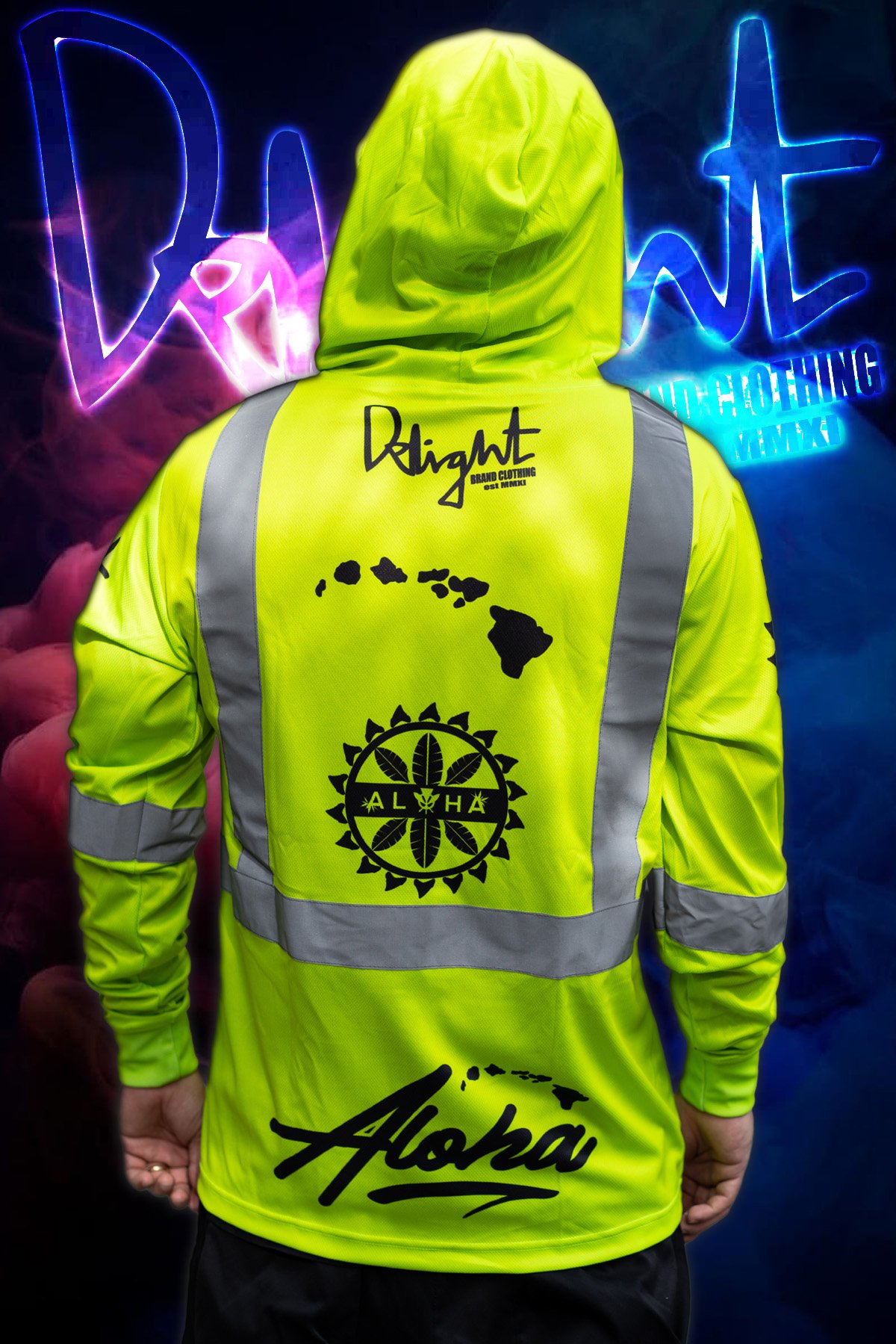 Delight Aloha Islands Mano HI Viz. (Mesh) Hooded Long Sleeve