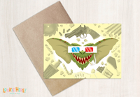 Image of Gremlins 1980s Horror Movie Illustrated Birthday Card 4 by 6 Inch