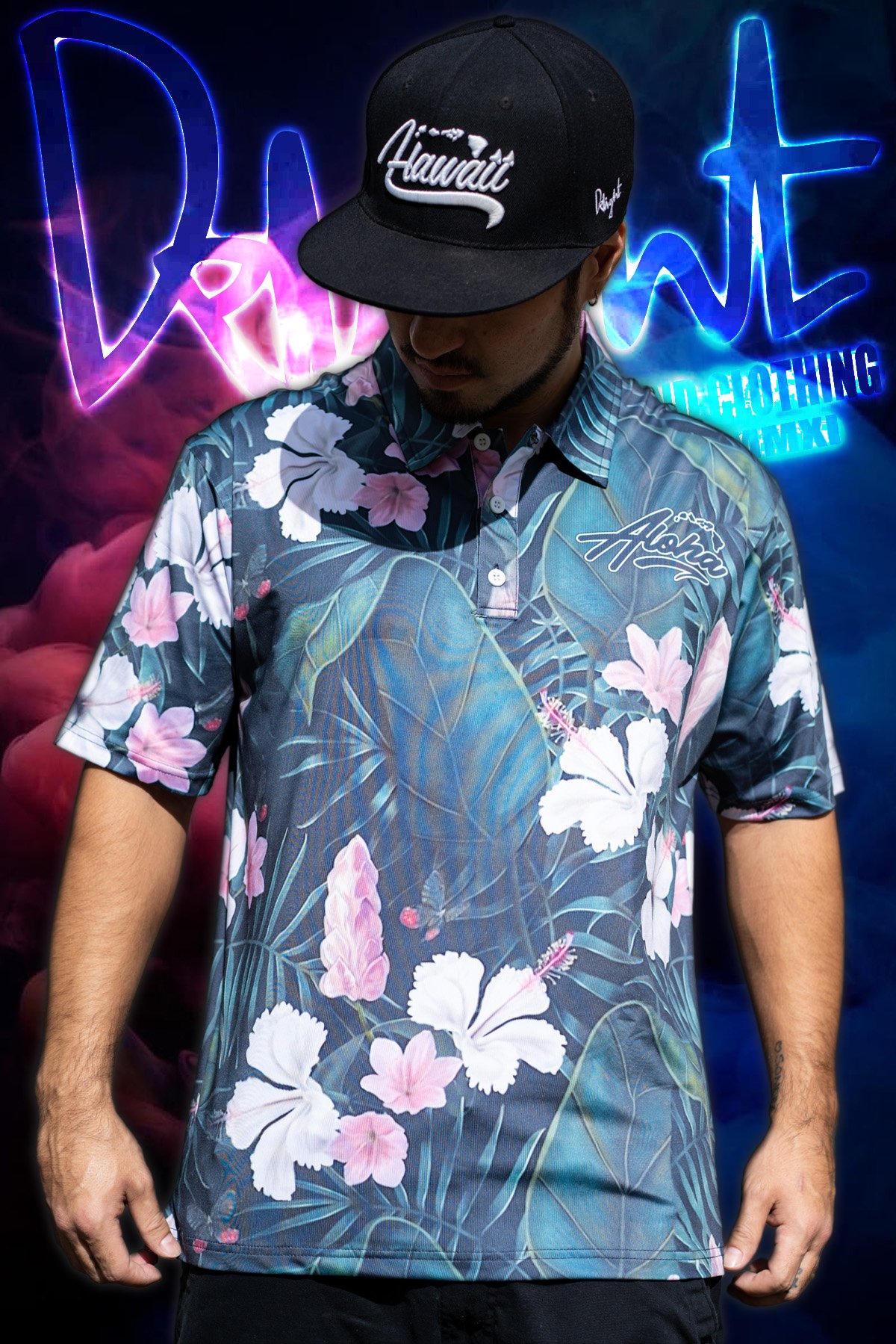 Aloha Islands - "Gaussian Blur" Hibiscus Polo