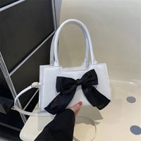 Image 3 of PU Leather Bow Classic Zipper Handbag