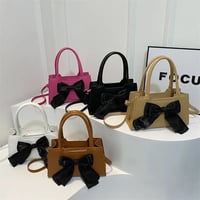 Image 1 of PU Leather Bow Classic Zipper Handbag