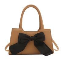 Image 8 of PU Leather Bow Classic Zipper Handbag