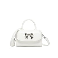 Image 7 of PU Leather Silver Bow Crossbody Bag