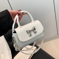 Image 3 of PU Leather Silver Bow Crossbody Bag