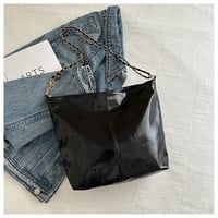 Image 2 of PU Leather Metallic Zipper Tote Bag