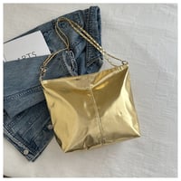 Image 3 of PU Leather Metallic Zipper Tote Bag