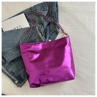 Image 5 of PU Leather Metallic Zipper Tote Bag