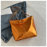 Image 6 of PU Leather Metallic Zipper Tote Bag