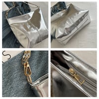 Image 7 of PU Leather Metallic Zipper Tote Bag