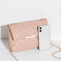 Image 8 of PU Leather Quilted Look Square Magnetic Closure Crossbody Bag