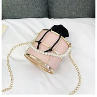 Image 4 of PU Leather Cylindrical Faux Pearl String Bucket Bag