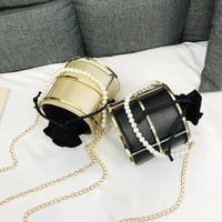 Image 2 of PU Leather Cylindrical Faux Pearl String Bucket Bag