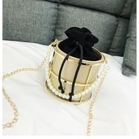 Image 5 of PU Leather Cylindrical Faux Pearl String Bucket Bag