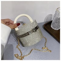 Image 3 of Acrylic Rhinestone Cylindrical Lock Clasp Shoulder Bag