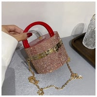 Image 4 of Acrylic Rhinestone Cylindrical Lock Clasp Shoulder Bag