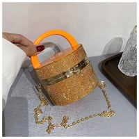 Image 5 of Acrylic Rhinestone Cylindrical Lock Clasp Shoulder Bag