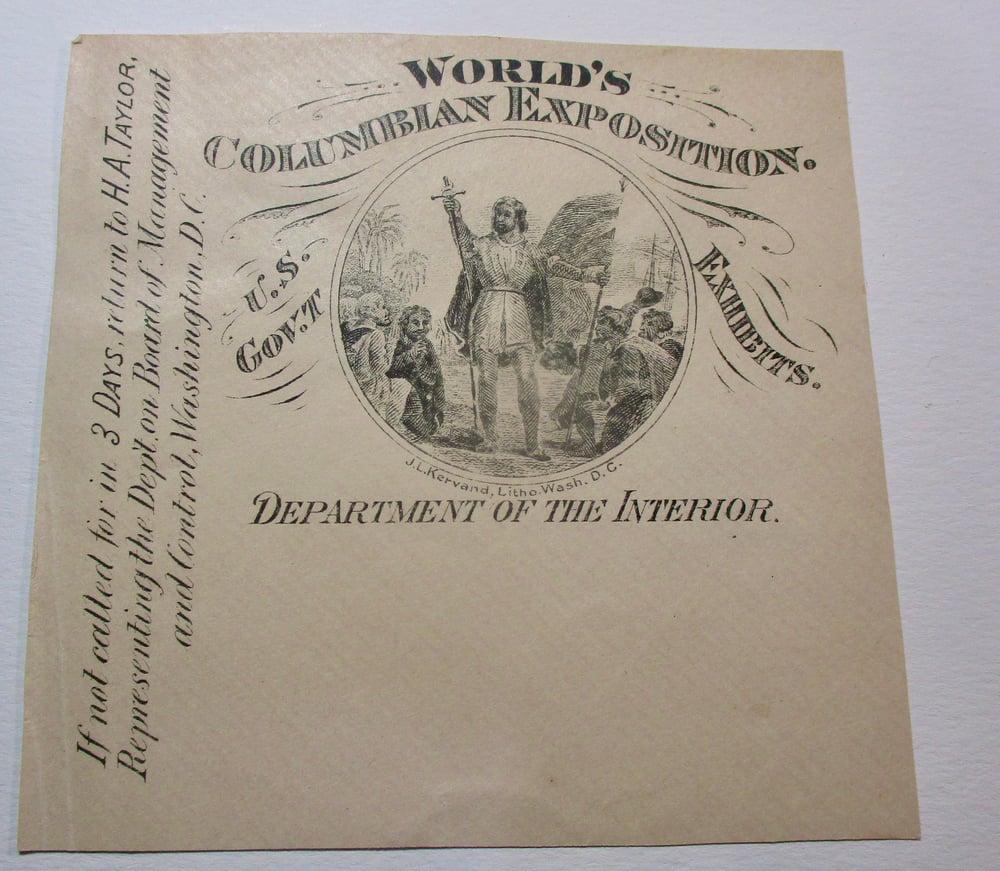 World's Columbian Expo Federal Department of the Interior Letterhead or Envelope