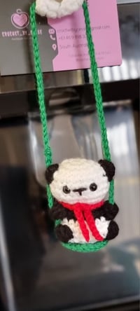 Image 3 of Handmade Crochet Little Panda Car Hanger