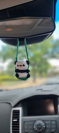 Image 1 of Handmade Crochet Little Panda Car Hanger