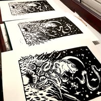 Image 4 of Banjo Frog Linocut Block Print