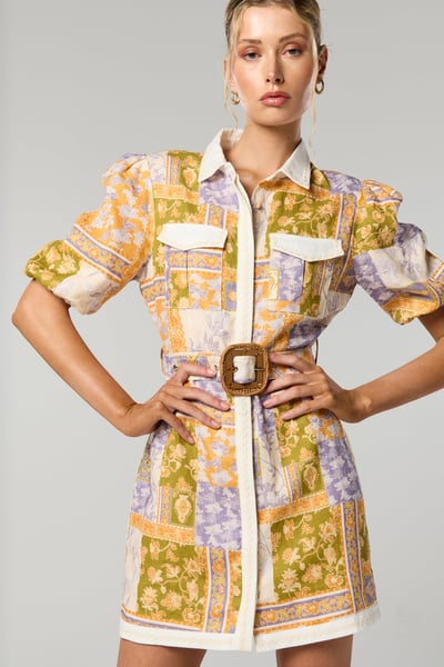 Image of Billie Button up Short Dress. Patchwork Floral Print. By Winona Australia.