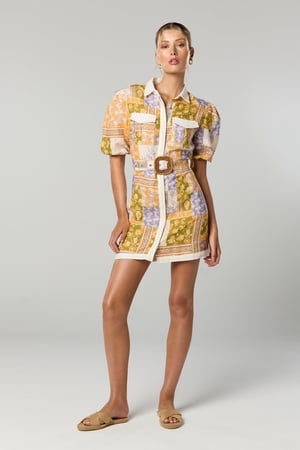 Image of Billie Button up Short Dress. Patchwork Floral Print. By Winona Australia.