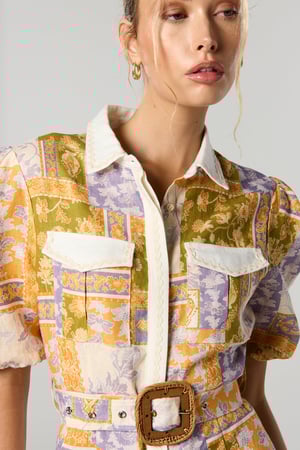 Image of Billie Button up Short Dress. Patchwork Floral Print. By Winona Australia.